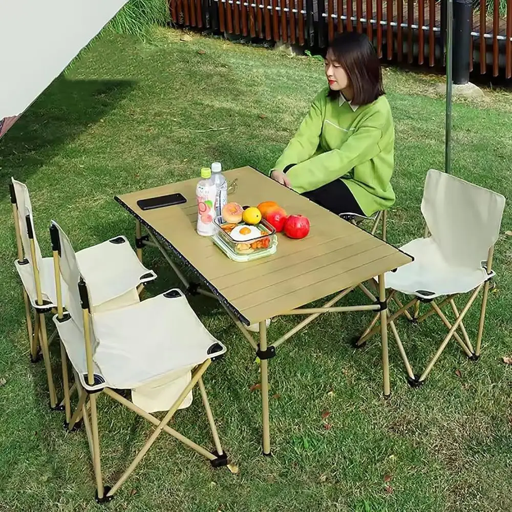 Outdoor Furniture Black - 휴대용 5피스 캠핑 의자 및 테이블