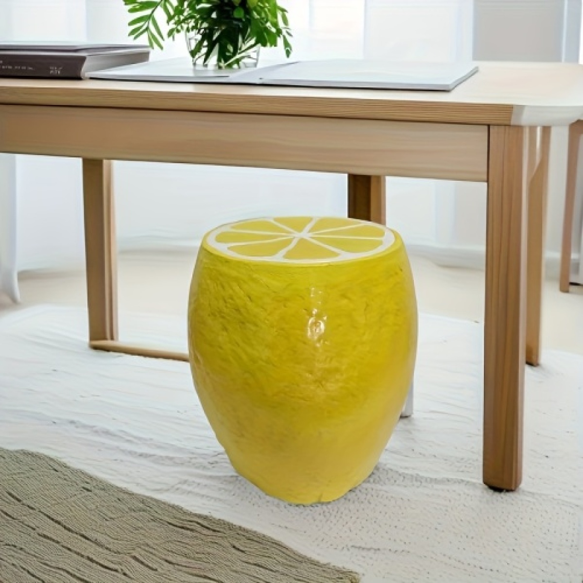 Outdoor Furniture Resin - 옐로우 레몬 과일 스툴, 14인치 대형