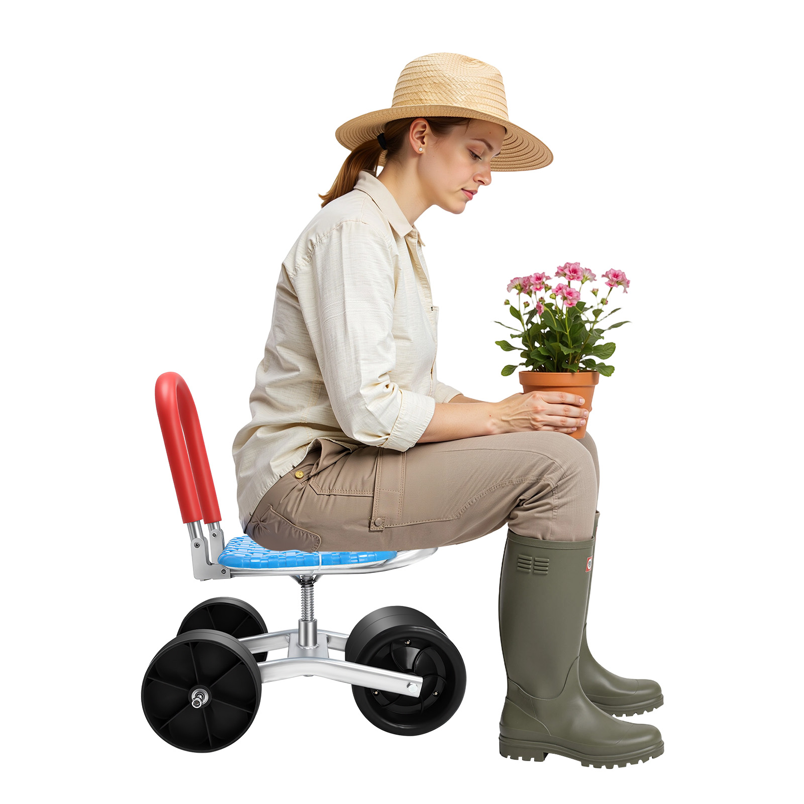 Outdoor Furniture Metal Chairs - 3륜 롤링 가든 스툴 아연도금 고탄소강