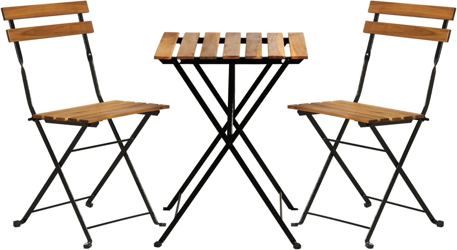 Outdoor Furniture Table - 천연 나무 3피스 접이식 파티오 비스트로