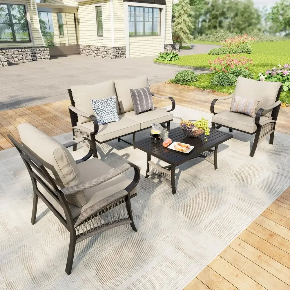 Outdoor Furniture Metal Chairs - 4피스 금속 야외 파티오 가구 세트(커피