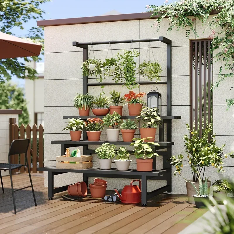 범용 야외 금속 사각 식물 선반, 계단식 디스플레이,  - Outdoor Furniture Black 리뷰 및 가격