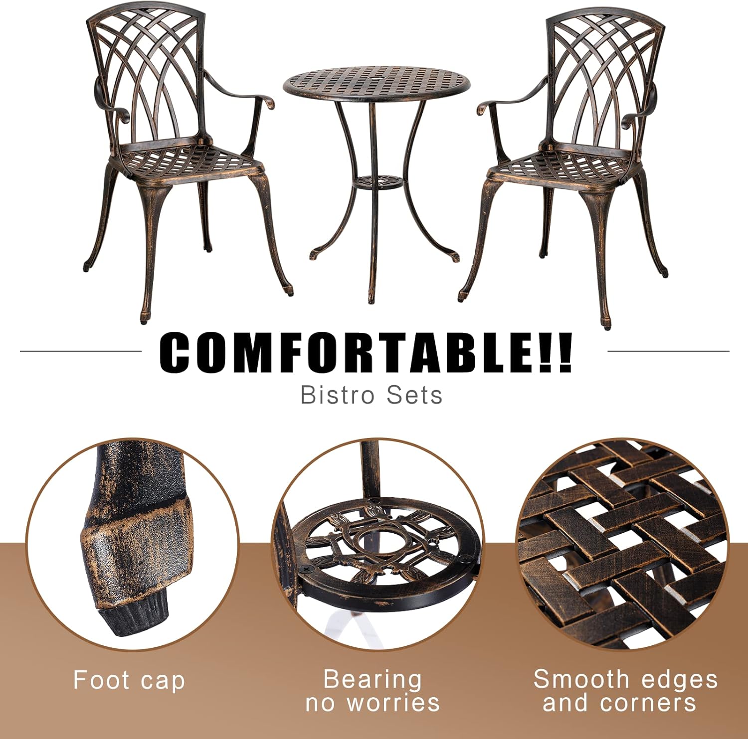 녹슬지 않는 청동 주조 알루미늄 3피스 야외 비스트로  - Outdoor Furniture Table 리뷰 및 가격
