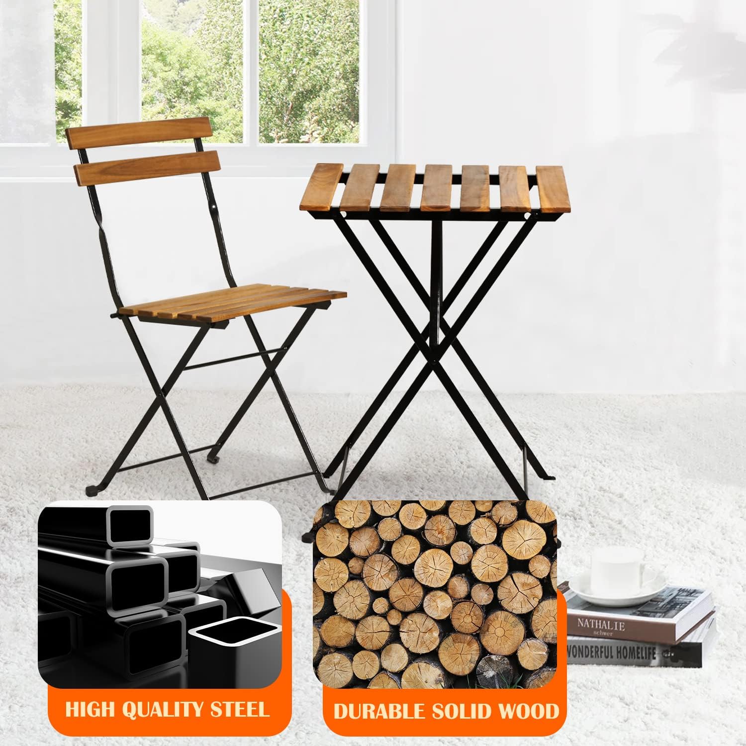 천연 나무 3피스 접이식 파티오 비스트로 세트(테이블  - Outdoor Furniture Table 리뷰 및 가격