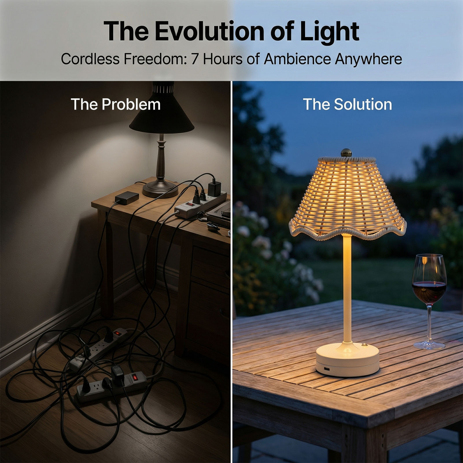 LED 빈티지 등나무 테이블 램프 3가지 색상 무선 위 - Outdoor Furniture Sale 리뷰 및 가격