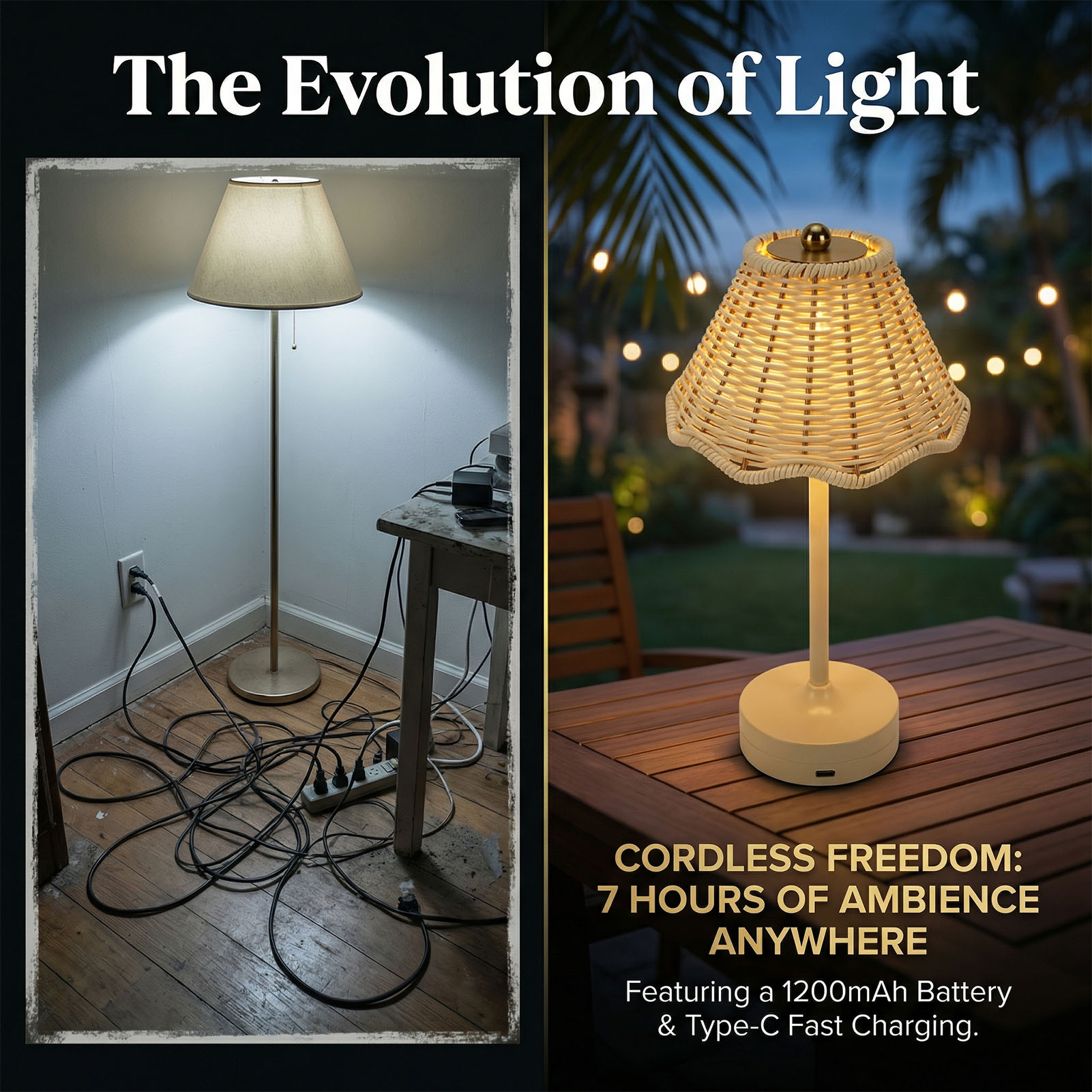 LED 빈티지 등나무 테이블 램프 3가지 색상 무선 위 - Outdoor Furniture Sale 리뷰 및 가격