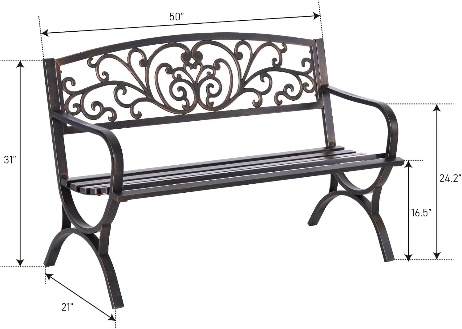 브론즈 50인치 야외 정원 벤치, 내후성 주철 금속 벤 - Outdoor Furniture Metal Chairs 리뷰 및 가격