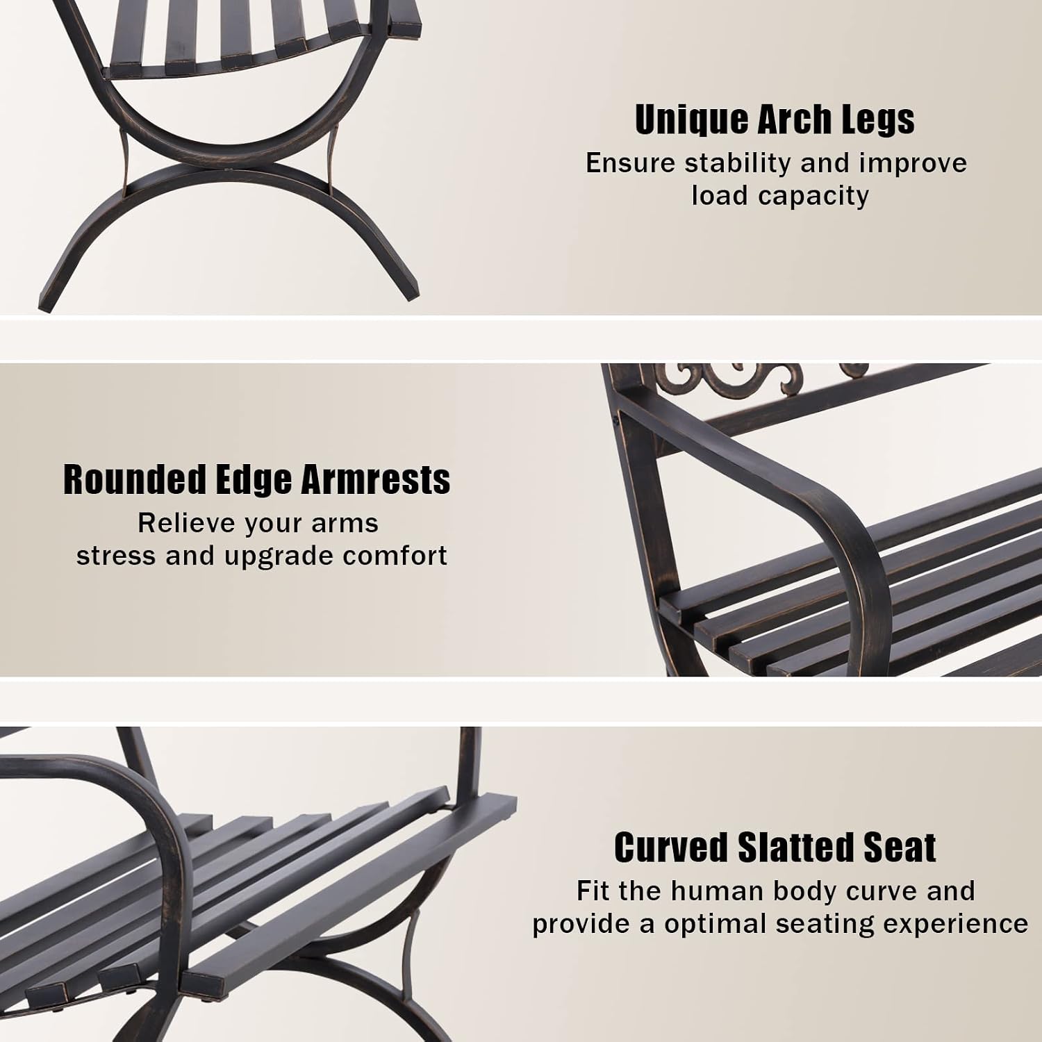 브론즈 50인치 야외 정원 벤치, 내후성 주철 금속 벤 - Outdoor Furniture Metal Chairs 리뷰 및 가격